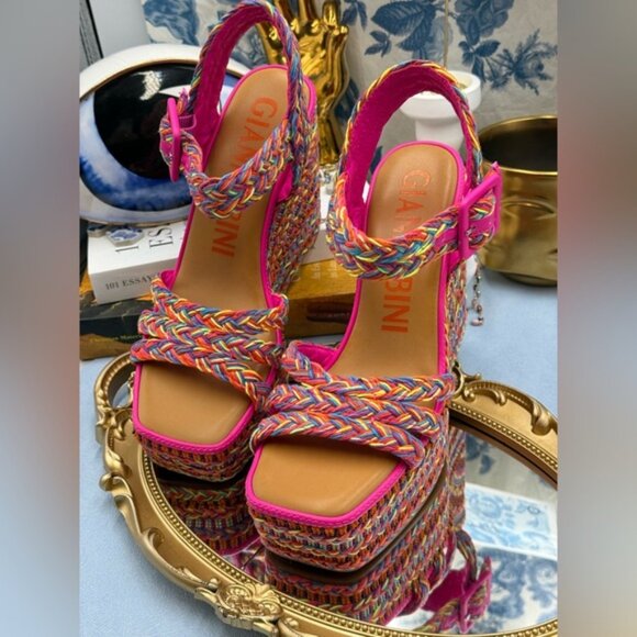 🆕 GIANNI BINI 🧿 NWOB Santi Woven Beaded Wedge Sandals - Rainbow Multi, Sz US 8 - Picture 5 of 16